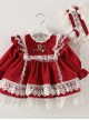 White Lace Red Velour Embroidery Kids Classic Lolita Long Sleeve Dress