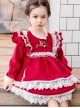 White Lace Red Velour Embroidery Kids Classic Lolita Long Sleeve Dress