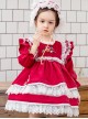 White Lace Red Velour Embroidery Kids Classic Lolita Long Sleeve Dress