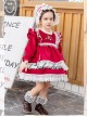 White Lace Red Velour Embroidery Kids Classic Lolita Long Sleeve Dress