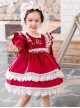 White Lace Red Velour Embroidery Kids Classic Lolita Long Sleeve Dress