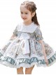 Green Small Floral Printing White Bowknot Kids Classic Lolita Short Sleeve Dress