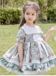 Green Small Floral Printing White Bowknot Kids Classic Lolita Short Sleeve Dress