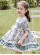 Green Small Floral Printing White Bowknot Kids Classic Lolita Short Sleeve Dress