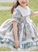 Green Small Floral Printing White Bowknot Kids Classic Lolita Short Sleeve Dress