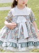 Green Small Floral Printing White Bowknot Kids Classic Lolita Short Sleeve Dress