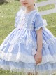 White Lace Tassel Hem Kids Sweet Lolita Blue Short Sleeve Dress