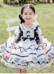 White Musical Note Lace Black Bowknot Children Sweet Lolita Doll Collar Short Sleeve Dress