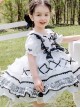 White Musical Note Lace Black Bowknot Children Sweet Lolita Doll Collar Short Sleeve Dress