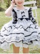 White Musical Note Lace Black Bowknot Children Sweet Lolita Doll Collar Short Sleeve Dress