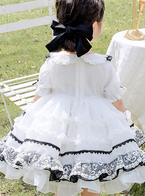 White Musical Note Lace Black Bowknot Children Sweet Lolita Doll Collar Short Sleeve Dress