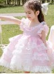 White Lace Pink Pure Color Children Sweet Lolita Sleeveless Cake Dress