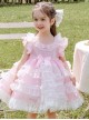 White Lace Pink Pure Color Children Sweet Lolita Sleeveless Cake Dress