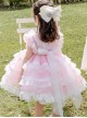 White Lace Pink Pure Color Children Sweet Lolita Sleeveless Cake Dress