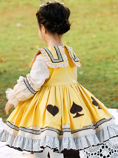 Poker Cards Pattern Yellow Plus Velvet Children Sweet Lolita Long Sleeve Dress