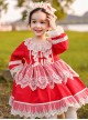 White Lace Red Pure Color Children Sweet Lolita Long Sleeve Dress