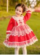 White Lace Red Pure Color Children Sweet Lolita Long Sleeve Dress