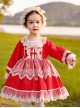 White Lace Red Pure Color Children Sweet Lolita Long Sleeve Dress