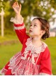 White Lace Red Pure Color Children Sweet Lolita Long Sleeve Dress