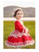 White Lace Red Pure Color Children Sweet Lolita Long Sleeve Dress