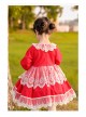 White Lace Red Pure Color Children Sweet Lolita Long Sleeve Dress