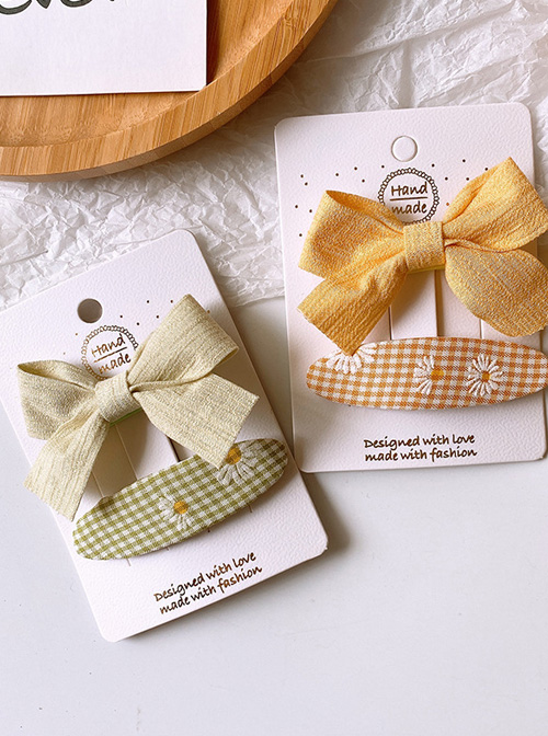 Children Cute Pure Color Fabric Bowknot Little Daisy Hairpins