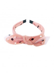 Pink Bowknot Beaded Embellishment Children Non-slip Hairband