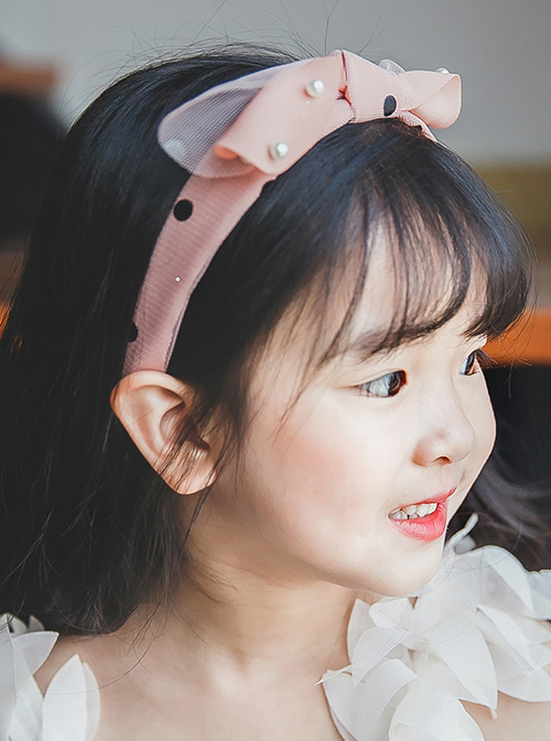 Pink Bowknot Beaded Embellishment Children Non-slip Hairband