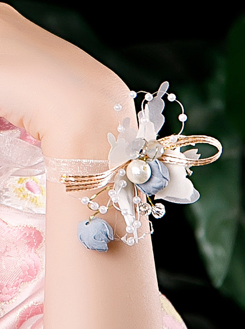Children Chinese Style Hanfu Tassels Flower Butterfly Hairband And Wrist Flower Set