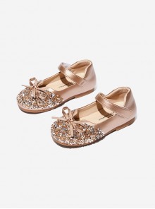 Rhinestone Vamp Bowknot Children Velcro Princess Shoes