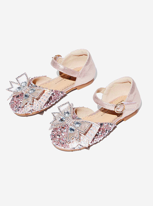 Sweet Mesh Bowknot Rhinestone Vamp Children Princess Flat shoes