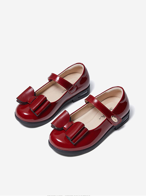 Simplicity Pure Color Patent Leather Bowknot Children Sweet Lolita Shoes