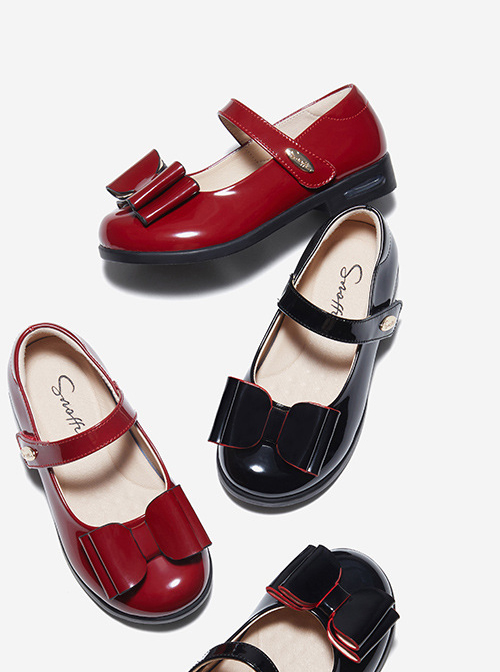 Simplicity Pure Color Patent Leather Bowknot Children Sweet Lolita Shoes