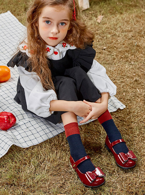 Simplicity Pure Color Patent Leather Bowknot Children Sweet Lolita Shoes