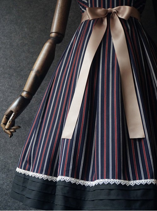 Cyanopathy Vest Skirt Square Collar Striped Pure Cotton 
