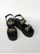 Black Thick Bottom Muffin Shoes Sandals Metal Decoration