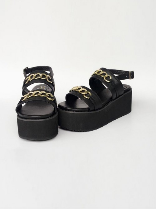 Black Thick Bottom Muffin Shoes Sandals Metal Decoration