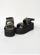 Black Thick Bottom Muffin Shoes Sandals Metal Decoration