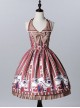 Wine Red Lapel Print Lolita Sleeveless Dress