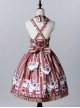 Wine Red Lapel Print Lolita Sleeveless Dress