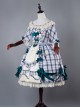 Neckline Lace Embroidery  Blue High Waist Skirt Dress