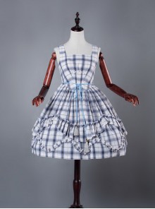 Blue Grid High Waist Lolita Dress