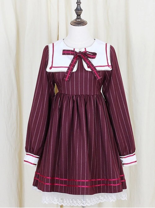 Wine Red Stripe Girls Series School Uniform Style School Lolita Skirt