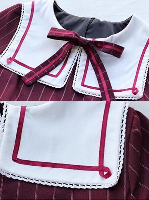 Wine Red Stripe Girls Series School Uniform Style School Lolita Skirt