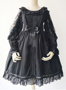 Black Lace Jacquard Cotton Cotton Material Waisted Doll Dress