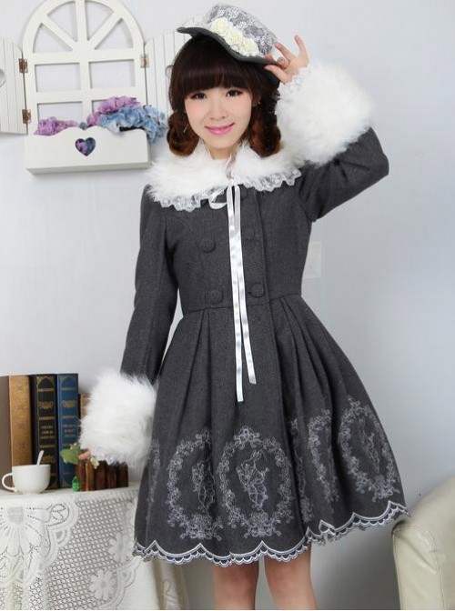 Dream of Lolita Grey Alice Rabbit Embroidery Jacket