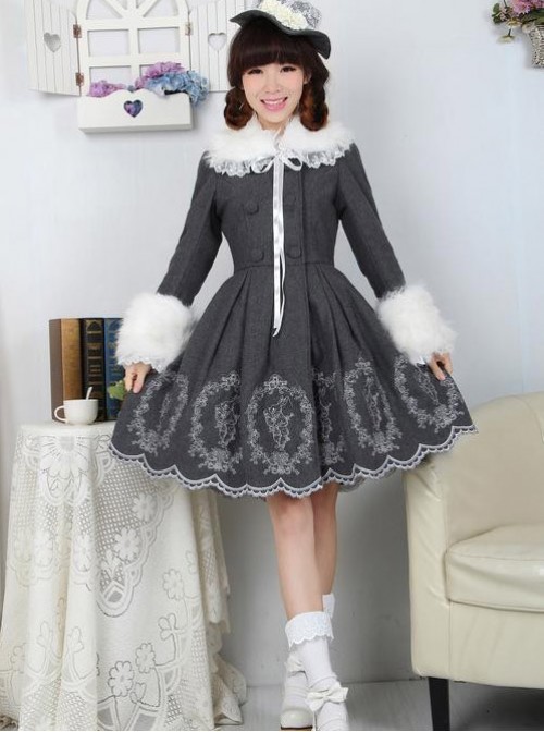 Dream of Lolita Grey Alice Rabbit Embroidery Jacket