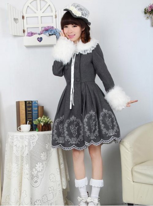 Dream of Lolita Grey Alice Rabbit Embroidery Jacket