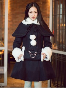 Gothic Black Wool Cape Lolita Coat