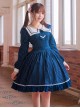 College Uniform Style Sailor Collar Navy Blue Stripes School Lolita Long Sleeve Dress